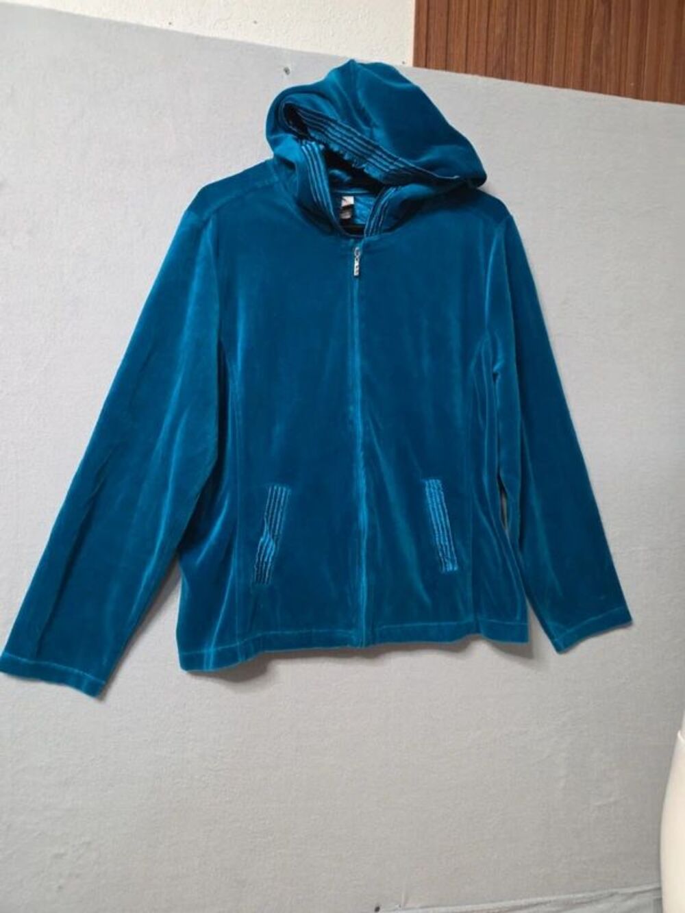 White Stag Teal Velvet Full Zip Jacket Size xl Rhinestone Zipper
